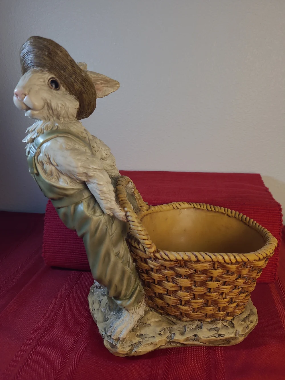 Vintage Chrisdon Farmer Rabbit Figurine Basket Planter 12